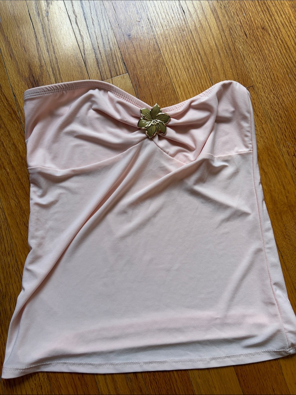 Strapless Pink Tube Top with Gold Floral Accent